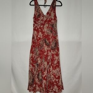Emma James Sleeveless Deep V-Neck Lined Red Paisley Dress - Size 12